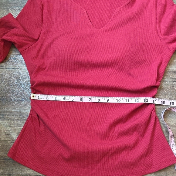ChicMe Red Ribbed Fitted Top with Long Sleeves Built-bra Women's XL - Picture 11 of 16
